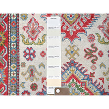 Load image into Gallery viewer, 3&#39;2&quot;x5&#39;3&quot; Pearl White, Hand Knotted, Kazak With Geometric Medallions Design, Soft And Velvety Wool, Vegetable Dyes, Denser Weave, Oriental Rug FWR2490
