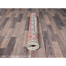 Load image into Gallery viewer, 3&#39;2&quot;x5&#39;3&quot; Pearl White, Hand Knotted, Kazak With Geometric Medallions Design, Soft And Velvety Wool, Vegetable Dyes, Denser Weave, Oriental Rug FWR2490