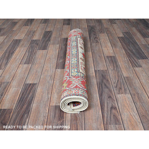 3'2"x5'3" Pearl White, Hand Knotted, Kazak With Geometric Medallions Design, Soft And Velvety Wool, Vegetable Dyes, Denser Weave, Oriental Rug FWR2490