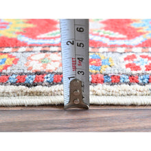 Load image into Gallery viewer, 3&#39;2&quot;x5&#39;3&quot; Pearl White, Hand Knotted, Kazak With Geometric Medallions Design, Soft And Velvety Wool, Vegetable Dyes, Denser Weave, Oriental Rug FWR2490