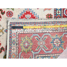 Load image into Gallery viewer, 3&#39;2&quot;x5&#39;3&quot; Pearl White, Hand Knotted, Kazak With Geometric Medallions Design, Soft And Velvety Wool, Vegetable Dyes, Denser Weave, Oriental Rug FWR2490