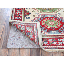 Load image into Gallery viewer, 3&#39;3&quot;x4&#39;10&quot; Alabaster White, Kazak With Geometric Medallions Design, Soft And Vibrant Wool, Hand Knotted, Vegetable Dyes, Denser Weave, Oriental Rug FWR2496