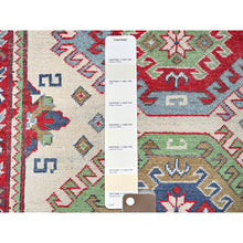 Load image into Gallery viewer, 3&#39;3&quot;x4&#39;10&quot; Alabaster White, Kazak With Geometric Medallions Design, Soft And Vibrant Wool, Hand Knotted, Vegetable Dyes, Denser Weave, Oriental Rug FWR2496
