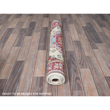 Load image into Gallery viewer, 3&#39;3&quot;x4&#39;10&quot; Alabaster White, Kazak With Geometric Medallions Design, Soft And Vibrant Wool, Hand Knotted, Vegetable Dyes, Denser Weave, Oriental Rug FWR2496