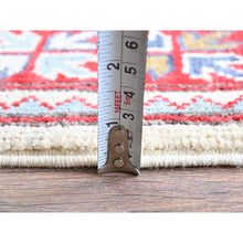 Load image into Gallery viewer, 3&#39;3&quot;x4&#39;10&quot; Crimson Red, Kazak with Geometric Medallions Design, Vegetable Dyes, Hand Knotted, Denser Weave, Pure Wool, Oriental Rug FWR2094
