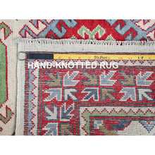 Load image into Gallery viewer, 3&#39;3&quot;x4&#39;10&quot; Alabaster White, Kazak With Geometric Medallions Design, Soft And Vibrant Wool, Hand Knotted, Vegetable Dyes, Denser Weave, Oriental Rug FWR2496