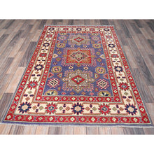Load image into Gallery viewer, 4&#39;x6&#39;1&quot; Iris Purple, Kazak with Geometric Medallions Design, Hand Knotted, Soft and Shiny Wool, Vegetable Dyes, Denser Weave, Oriental Rug FWR2502