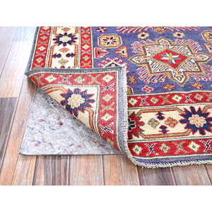 4'x6'1" Iris Purple, Kazak with Geometric Medallions Design, Hand Knotted, Soft and Shiny Wool, Vegetable Dyes, Denser Weave, Oriental Rug FWR2502