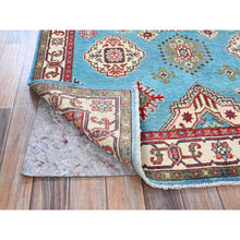 Load image into Gallery viewer, 4&#39;x6&#39; Baby Blue, Kazak with Geometric Medallions Design, Hand Knotted, Soft and Shiny Wool, Natural Dyes, Denser Weave, Oriental Rug FWR2508
