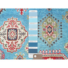 Load image into Gallery viewer, 4&#39;x6&#39; Baby Blue, Kazak with Geometric Medallions Design, Hand Knotted, Soft and Shiny Wool, Natural Dyes, Denser Weave, Oriental Rug FWR2508