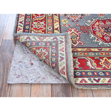 Load image into Gallery viewer, 4&#39;1&quot;x5&#39;10&quot; Pewter Gray, Kazak with Geometric Medallions Design, Soft and Shiny Wool, Hand Knotted, Vegetable Dyes, Denser Weave, Oriental Rug FWR2514