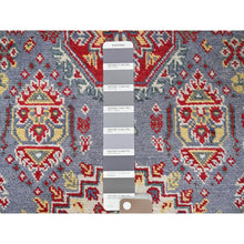 Load image into Gallery viewer, 4&#39;1&quot;x5&#39;10&quot; Pewter Gray, Kazak with Geometric Medallions Design, Soft and Shiny Wool, Hand Knotted, Vegetable Dyes, Denser Weave, Oriental Rug FWR2514