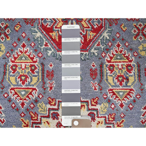 4'1"x5'10" Pewter Gray, Kazak with Geometric Medallions Design, Soft and Shiny Wool, Hand Knotted, Vegetable Dyes, Denser Weave, Oriental Rug FWR2514