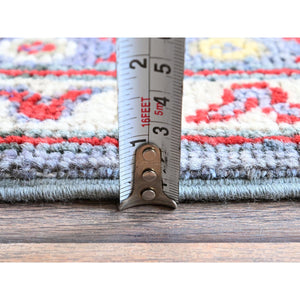 4'1"x5'10" Pewter Gray, Kazak with Geometric Medallions Design, Soft and Shiny Wool, Hand Knotted, Vegetable Dyes, Denser Weave, Oriental Rug FWR2514