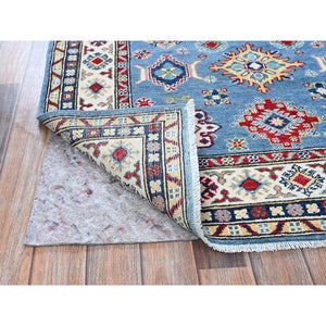 4'x13' Bayern Blue, Kazak with Geometric Medallions Design, Hand Knotted, Denser Weave, Soft and Shiny Wool, Vegetable Dyes, Wide Runner, Oriental Rug FWR2520