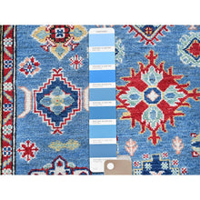 Load image into Gallery viewer, 4&#39;x13&#39; Bayern Blue, Kazak With Geometric Medallions Design, Hand Knotted, Denser Weave, Soft And Shiny Wool, Vegetable Dyes, Wide Runner, Oriental Rug FWR2520