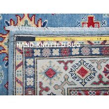 Load image into Gallery viewer, 4&#39;x13&#39; Bayern Blue, Kazak With Geometric Medallions Design, Hand Knotted, Denser Weave, Soft And Shiny Wool, Vegetable Dyes, Wide Runner, Oriental Rug FWR2520