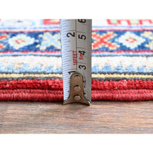 Load image into Gallery viewer, 4&#39;1&quot;x5&#39;6&quot; Crimson Red, Kazak with Geometric Medallions Design, Soft and Shiny Wool, Hand Knotted, Vegetable Dyes, Denser Weave, Oriental Rug FWR2526