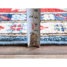 Load image into Gallery viewer, 3&#39;10&quot;x6&#39;3&quot; Ruddy Blue, Kazak with Geometric Medallions Design, Soft and Shiny Wool, Hand Knotted, Vegetable Dyes, Denser Weave, Oriental Rug FWR2532