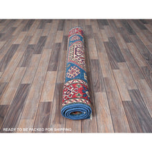 Load image into Gallery viewer, 4&#39;1&quot;x6&#39; Carolina Blue, Kazak with Geometric Medallions Design, Hand Knotted, Soft and Vibrant Wool, Vegetable Dyes, Denser Weave, Oriental Rug FWR2538
