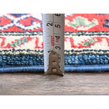 Load image into Gallery viewer, 4&#39;1&quot;x6&#39; Carolina Blue, Kazak with Geometric Medallions Design, Hand Knotted, Soft and Vibrant Wool, Vegetable Dyes, Denser Weave, Oriental Rug FWR2538