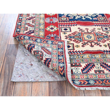 Load image into Gallery viewer, 3&#39;9&quot;x5&#39;3&quot; Crimson Red, Kazak With Geometric Medallions Design, Hand Knotted, Soft And Velvety Wool, Vegetable Dyes, Denser Weave, Oriental Rug FWR2550