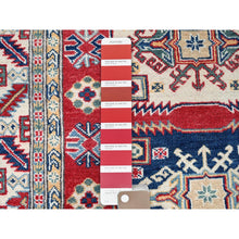 Load image into Gallery viewer, 3&#39;9&quot;x5&#39;3&quot; Crimson Red, Kazak with Geometric Medallions Design, Hand Knotted, Soft and Velvety Wool, Vegetable Dyes, Denser Weave, Oriental Rug FWR2550