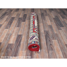 Load image into Gallery viewer, 3&#39;9&quot;x5&#39;3&quot; Crimson Red, Kazak with Geometric Medallions Design, Hand Knotted, Soft and Velvety Wool, Vegetable Dyes, Denser Weave, Oriental Rug FWR2550