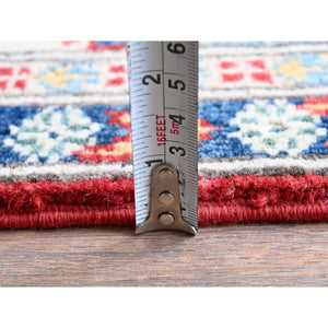 3'9"x5'3" Crimson Red, Kazak with Geometric Medallions Design, Hand Knotted, Soft and Velvety Wool, Vegetable Dyes, Denser Weave, Oriental Rug FWR2550