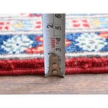 Load image into Gallery viewer, 3&#39;9&quot;x5&#39;3&quot; Crimson Red, Kazak With Geometric Medallions Design, Hand Knotted, Soft And Velvety Wool, Vegetable Dyes, Denser Weave, Oriental Rug FWR2550