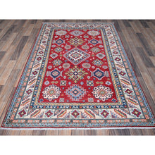 Load image into Gallery viewer, 4&#39;x6&#39; Imperial Red, Kazak with Geometric Medallions Design, Soft and Shiny Wool, Hand Knotted, Vegetable Dyes, Denser Weave, Oriental Rug FWR2556