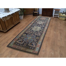 Load image into Gallery viewer, 4&#39;x10&#39;4&quot; Blue Akstafa Design Antique Caucasian Wide Runner Hand-knotted Pure Wool Oriental Rug FWR257196