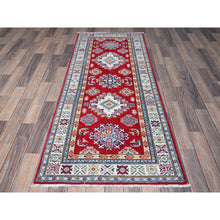 Load image into Gallery viewer, 2&#39;7&quot;x6&#39;5&quot; Chili Red, Kazak With Geometric Medallions Design, Soft And Shiny Wool, Hand Knotted, Vegetable Dyes, Denser Weave, Runner, Oriental Rug FWR2568