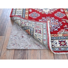 Load image into Gallery viewer, 2&#39;7&quot;x6&#39;5&quot; Chili Red, Kazak With Geometric Medallions Design, Soft And Shiny Wool, Hand Knotted, Vegetable Dyes, Denser Weave, Runner, Oriental Rug FWR2568
