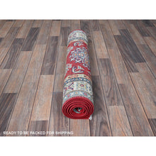 Load image into Gallery viewer, 2&#39;7&quot;x6&#39;5&quot; Chili Red, Kazak With Geometric Medallions Design, Soft And Shiny Wool, Hand Knotted, Vegetable Dyes, Denser Weave, Runner, Oriental Rug FWR2568