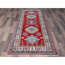 Load image into Gallery viewer, 2&#39;9&quot;x6&#39;3&quot; Crimson Red, Kazak With Geometric Medallions Design, Soft And Vibrant Wool, Hand Knotted, Vegetable Dyes, Denser Weave, Runner, Oriental Rug FWR2586