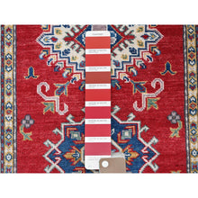Load image into Gallery viewer, 2&#39;9&quot;x6&#39;3&quot; Crimson Red, Kazak With Geometric Medallions Design, Soft And Vibrant Wool, Hand Knotted, Vegetable Dyes, Denser Weave, Runner, Oriental Rug FWR2586