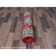 Load image into Gallery viewer, 2&#39;9&quot;x6&#39;3&quot; Crimson Red, Kazak With Geometric Medallions Design, Soft And Vibrant Wool, Hand Knotted, Vegetable Dyes, Denser Weave, Runner, Oriental Rug FWR2586