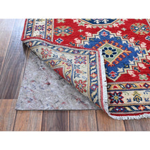 Load image into Gallery viewer, 2&#39;9&quot;x6&#39;6&quot; Arsenal Red, Kazak With Geometric Medallions Design, Soft And Vibrant Wool, Hand Knotted, Vegetable Dyes, Denser Weave, Runner, Oriental Rug FWR2592