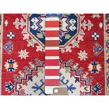Load image into Gallery viewer, 2&#39;9&quot;x6&#39;6&quot; Arsenal Red, Kazak With Geometric Medallions Design, Soft And Vibrant Wool, Hand Knotted, Vegetable Dyes, Denser Weave, Runner, Oriental Rug FWR2592