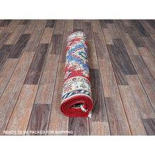 Load image into Gallery viewer, 2&#39;9&quot;x6&#39;6&quot; Arsenal Red, Kazak With Geometric Medallions Design, Soft And Vibrant Wool, Hand Knotted, Vegetable Dyes, Denser Weave, Runner, Oriental Rug FWR2592