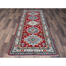Load image into Gallery viewer, 2&#39;8&quot;x6&#39;7&quot; Ajax Red, Kazak With Geometric Medallions Design, Soft And Vibrant Wool, Hand Knotted, Vegetable Dyes, Denser Weave, Runner, Oriental Rug FWR2598