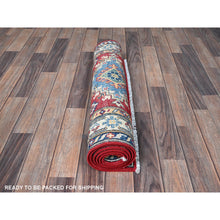 Load image into Gallery viewer, 2&#39;9&quot;x6&#39;4&quot; Chili Red, Kazak With Geometric Medallions Design, Hand Knotted, Soft And Velvety Wool, Vegetable Dyes, Denser Weave, Runner, Oriental Rug FWR2604