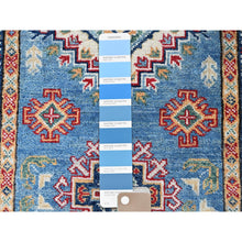 Load image into Gallery viewer, 2&#39;6&quot;x6&#39;2&quot; Carolina Blue, Kazak with Geometric Medallions Design, Hand Knotted, Soft and Shiny Wool, Vegetable Dyes, Denser Weave, Runner, Oriental Rug Sh435 FWR2610
