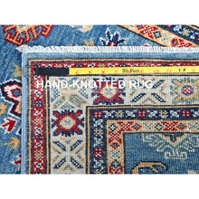 Load image into Gallery viewer, 2&#39;6&quot;x6&#39;2&quot; Carolina Blue, Kazak with Geometric Medallions Design, Hand Knotted, Soft and Shiny Wool, Vegetable Dyes, Denser Weave, Runner, Oriental Rug Sh435 FWR2610