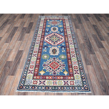 Load image into Gallery viewer, 2&#39;7&quot;x6&#39;7&quot; Imperial Blue, Kazak with Tribal Design, Hand Knotted, Soft and Shiny Wool, Vegetable Dyes, Denser Weave, Runner, Oriental Rug Sh437 FWR2622