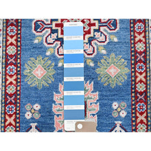 Load image into Gallery viewer, 2&#39;7&quot;x6&#39;7&quot; Imperial Blue, Kazak with Tribal Design, Hand Knotted, Soft and Shiny Wool, Vegetable Dyes, Denser Weave, Runner, Oriental Rug Sh437 FWR2622