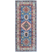 Load image into Gallery viewer, 2&#39;7&quot;x6&#39;4&quot; Carolina Blue, Kazak with Tribal Medallion Design, Soft and Shiny Wool, Hand Knotted, Vegetable Dyes, Denser Weave, Runner, Oriental Rug Sh438 FWR2628