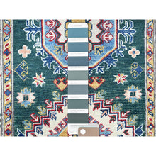 Load image into Gallery viewer, 2&#39;6&quot;x9&#39;9&quot; Bistro Green, Kazak with Geometric Medallions Design, Soft and Velvety Wool, Hand Knotted, Vegetable Dyes, Denser Weave, Runner, Oriental Rug Sh439 FWR2634