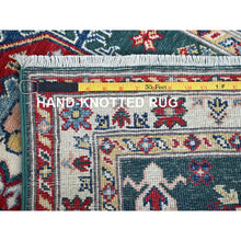 Load image into Gallery viewer, 2&#39;6&quot;x9&#39;9&quot; Bistro Green, Kazak with Geometric Medallions Design, Soft and Velvety Wool, Hand Knotted, Vegetable Dyes, Denser Weave, Runner, Oriental Rug Sh439 FWR2634